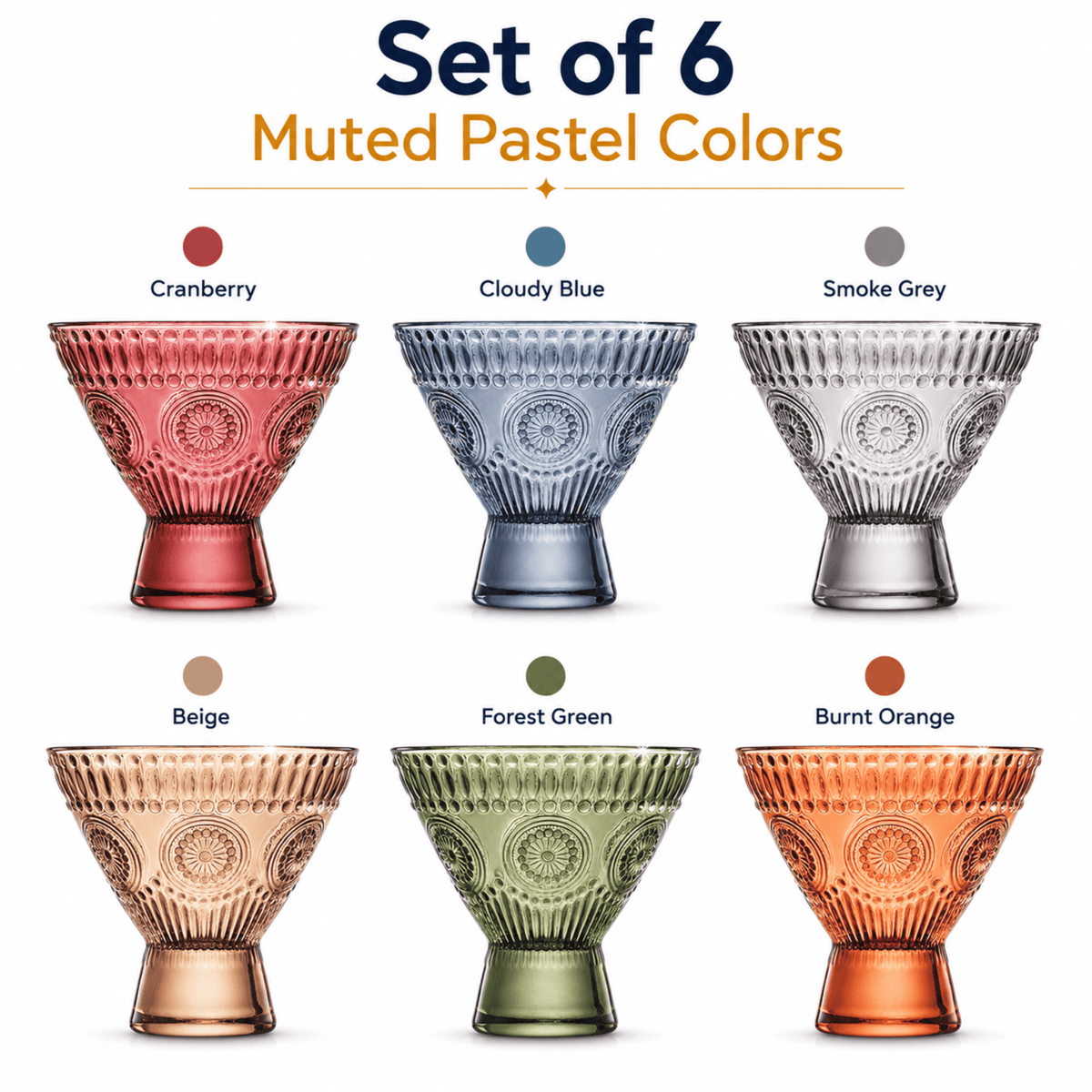 Tonal Hobnail Martini Glassware | 8 oz | Set of 6 | Glass