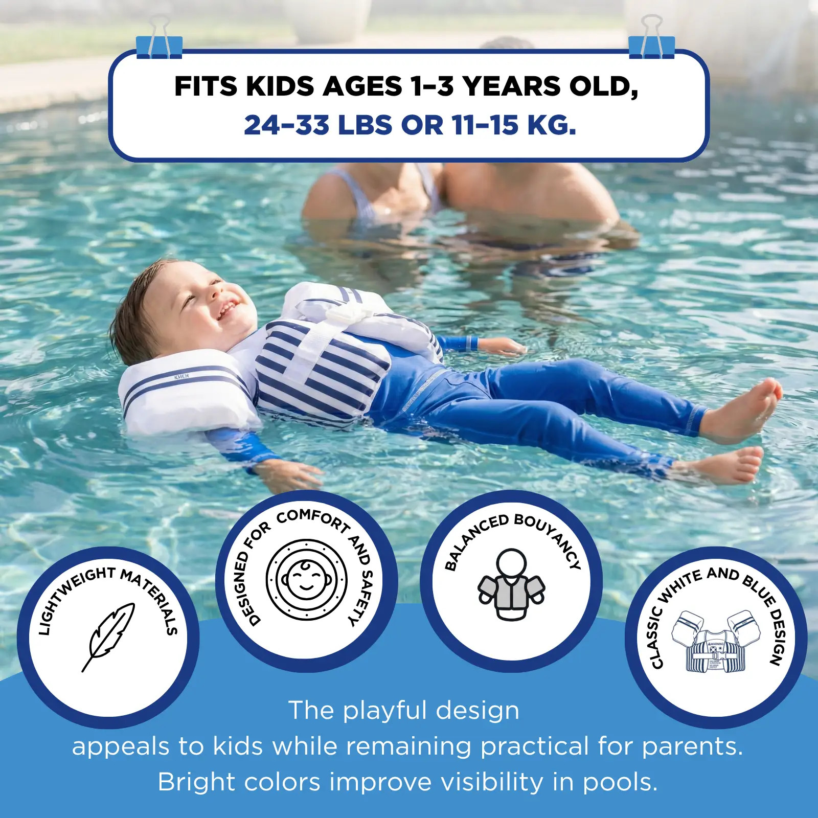 Floating Jackets with Sleeves for Pool or Beach | 1-3 Years | White & Blue from PriceLows™