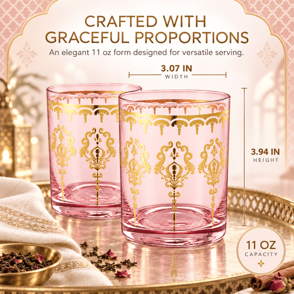 Moroccan Whiskey & Cocktail Glass Pink & Clear | Set of 2 | Glass | Tumbler