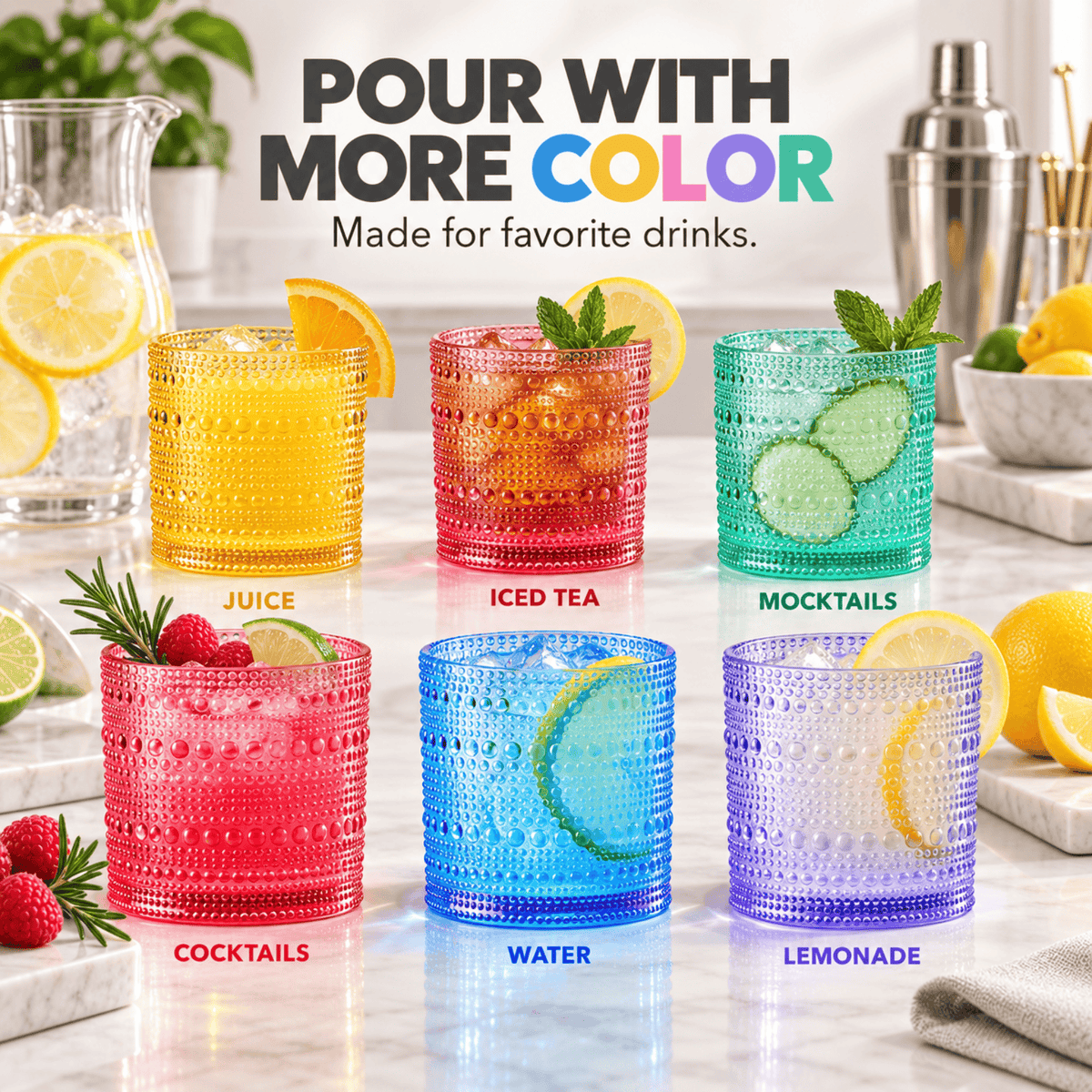 Madrid Acrylic Lowball Hobnail Glassware | 10 oz | Set of 6 | Acrylic