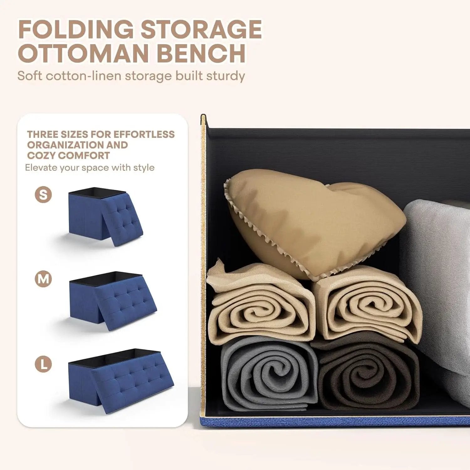 Navy Blue Folding Storage Ottoman Organizer 43Inch from PriceLows™