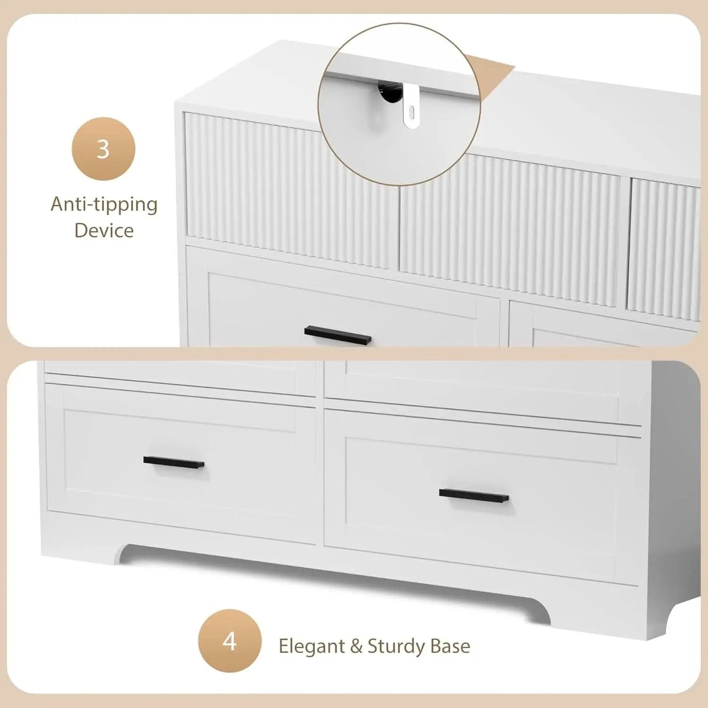 White 47Inch ContemporaryDresser With SevenDrawers from PriceLows™