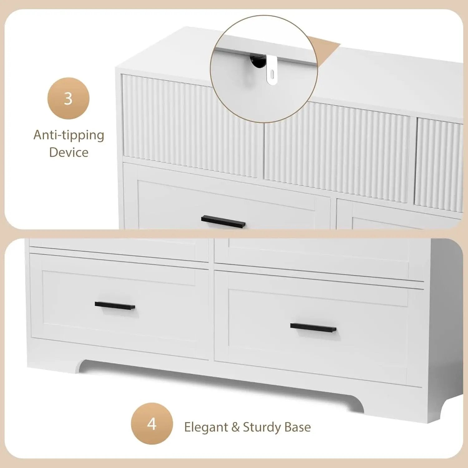 White 47Inch ContemporaryDresser With SevenDrawers from PriceLows™