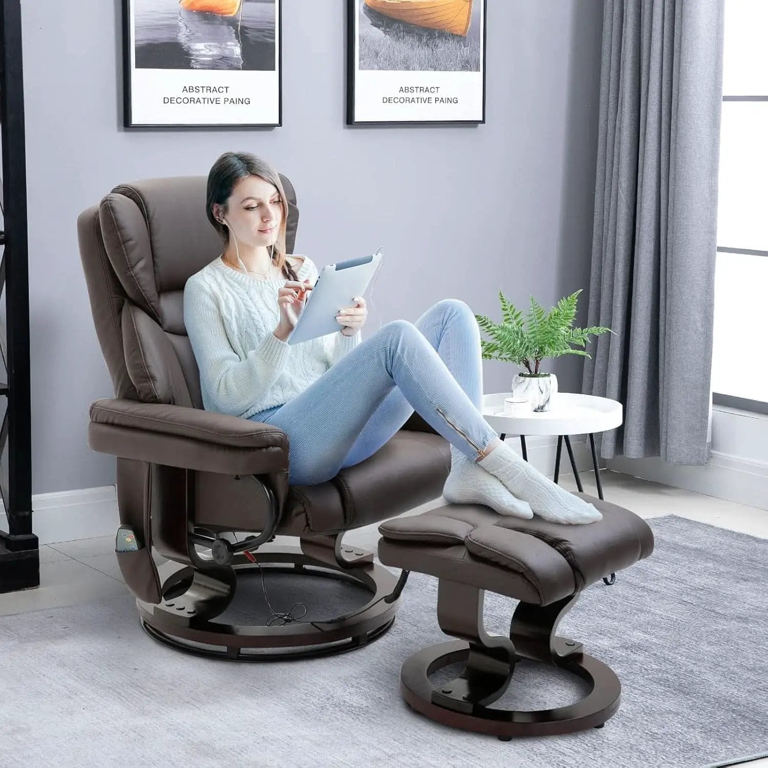 Brown Faux Leather Massage Recliner Chair With Ottoman from PriceLows™