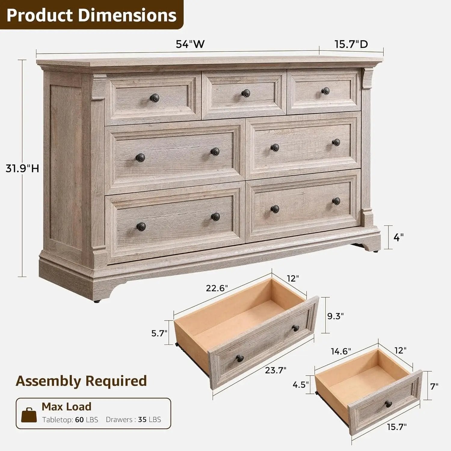 Dresser Cabinet FiftyFourInch Wide Distressed Oak Finish from PriceLows™