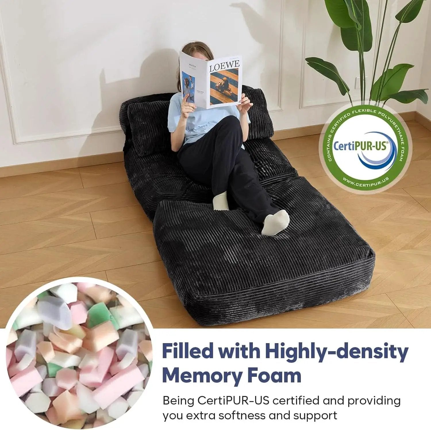 Folding Sofa Bed Convertible Black Pillow Included from PriceLows™