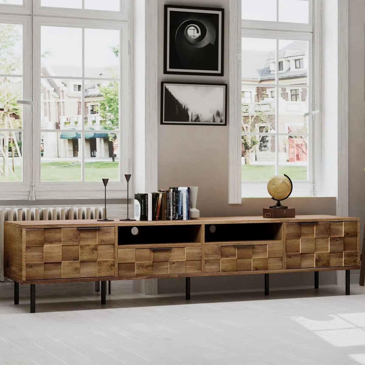 TV Stand | Media Console | 78.7 Inch with 2 Drawers 4 Cabinets | Mid Century