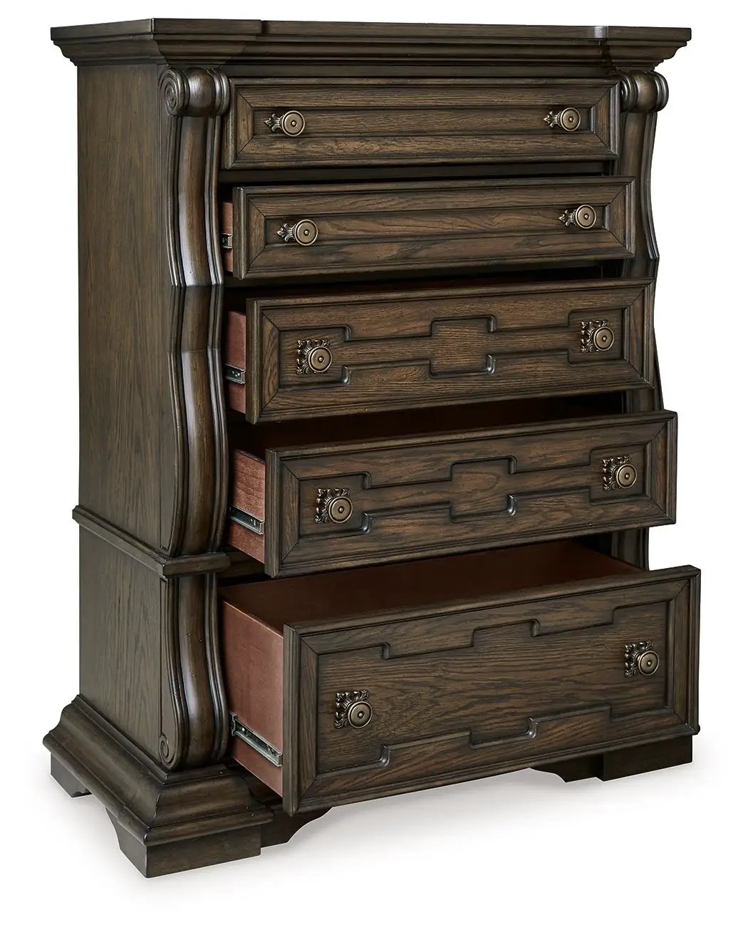 Maylee Five Drawer Chest | Dark Brown Finish | Lined Top Drawer | Traditional Style