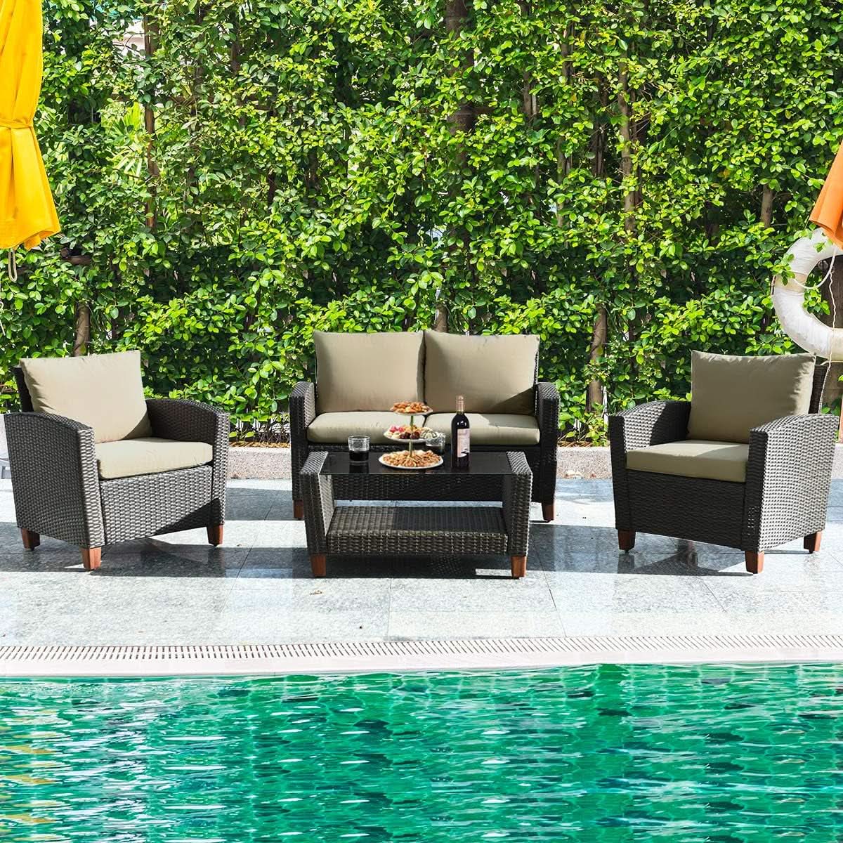 Patio Rattan Furniture Set 4 Piece Beige For Outdoor Use from PriceLows™