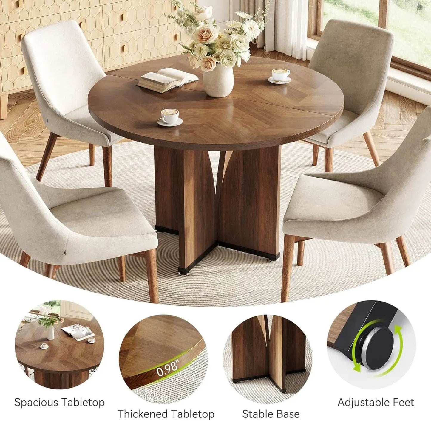 Round 39 Inch Dining Table Rustic Dark Brown Seats 2 To 4 from PriceLows™