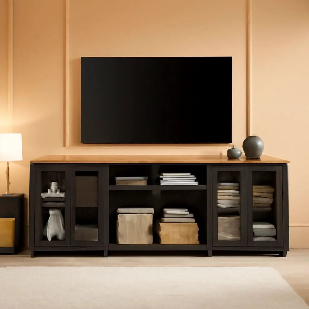 Two In One 100 Inch TV Stand Farmhouse Entertainment Center Dark Walnut And Black from PriceLows™