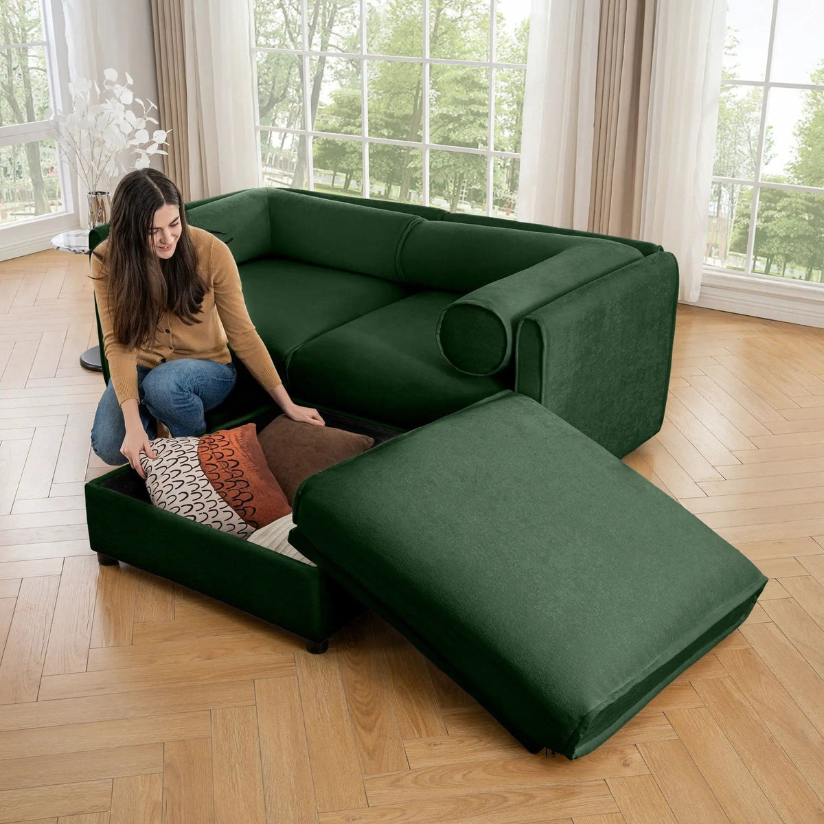 Contemporary Elegant Sofa With Storage And Ottoman 2 Piece Living Room Set | 2 Piece Living Room Set | Living Room Furniture | Living Room