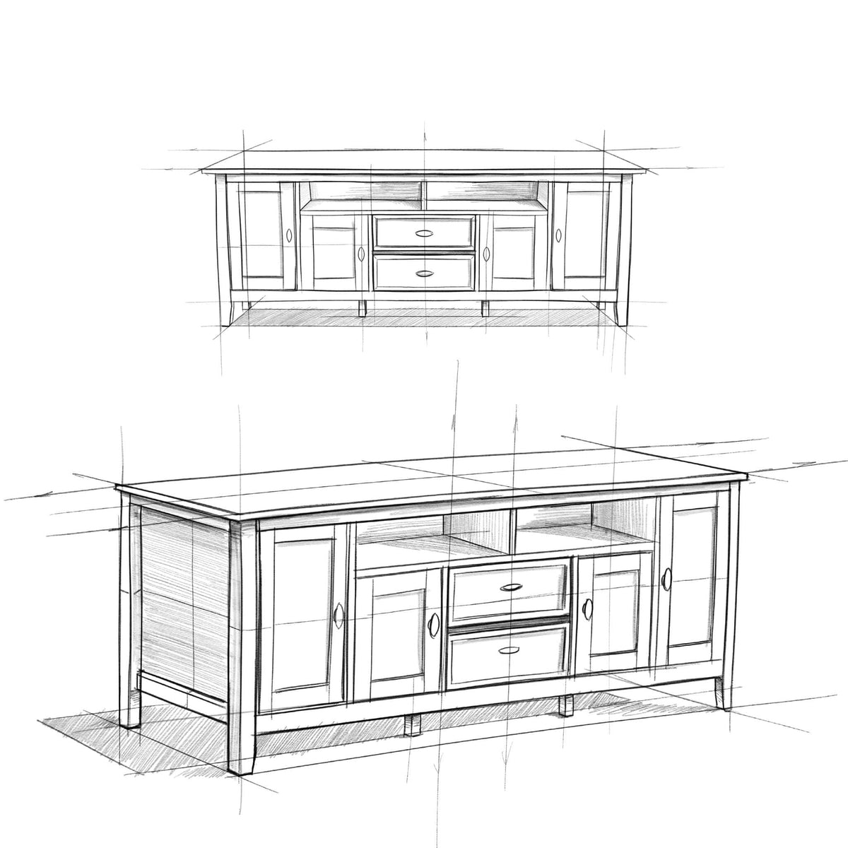 Warm Shaker Handcrafted TV Media Stand | 2 Pieces | Solid Wood | Living Room