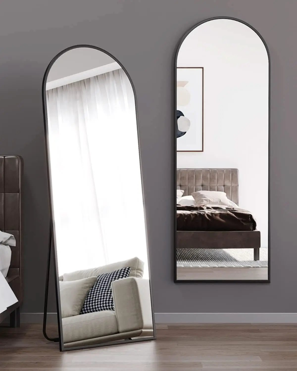 Black Full Length Floor Mirror With Stand Arched Top from PriceLows™