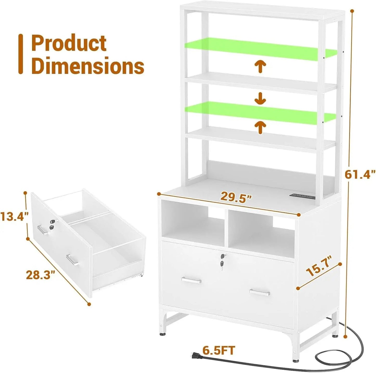 White Printer Stand With Locking File Cabinet And Charging Station from PriceLows™