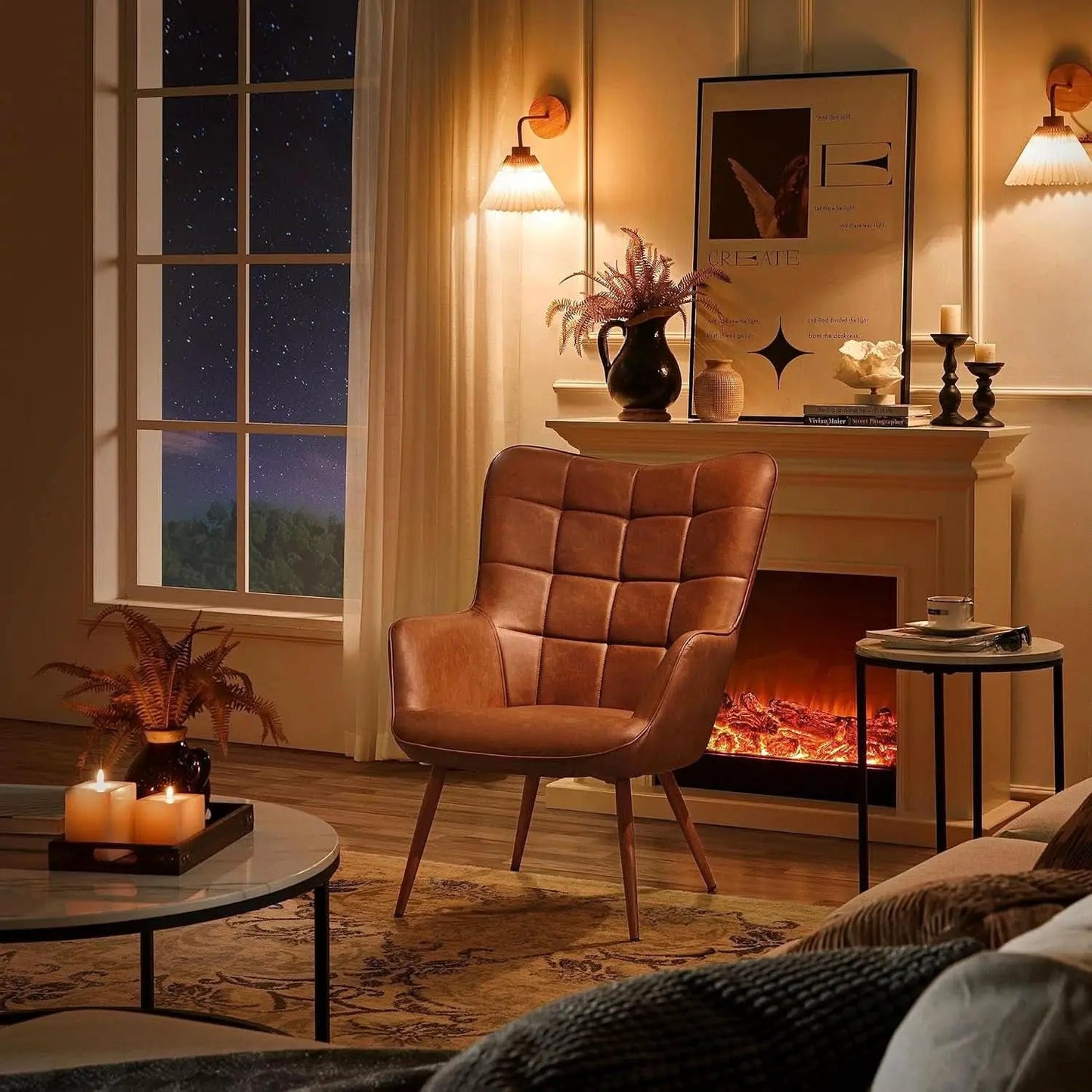 Leather Accent Chair Camel With Metal Legs Living Room from PriceLows™