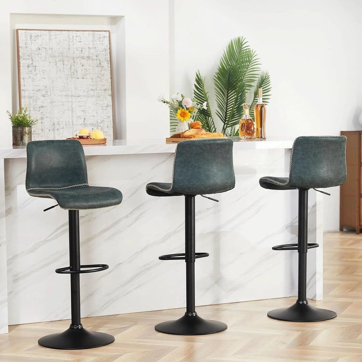 Teal Bar Stools Set Of 3 Adjustable Height 24 To 32 Inches from PriceLows™