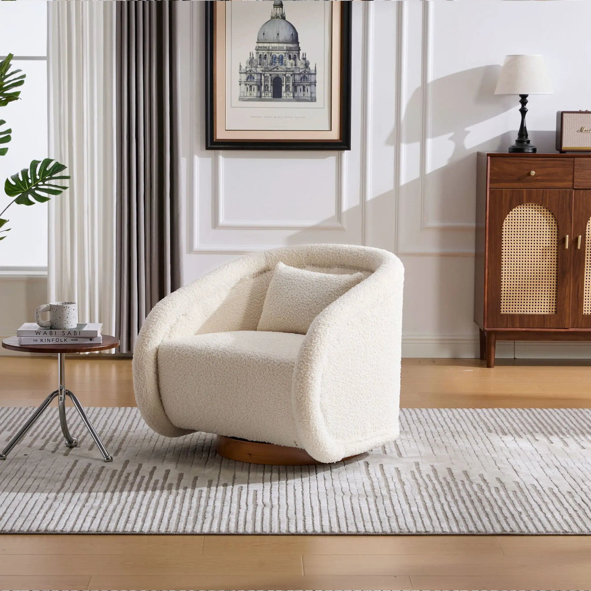 Teddy Fabric Swivel Accent Chair | 360 Degree Rotation | Solid Rubber Wood Frame | Cozy Texture