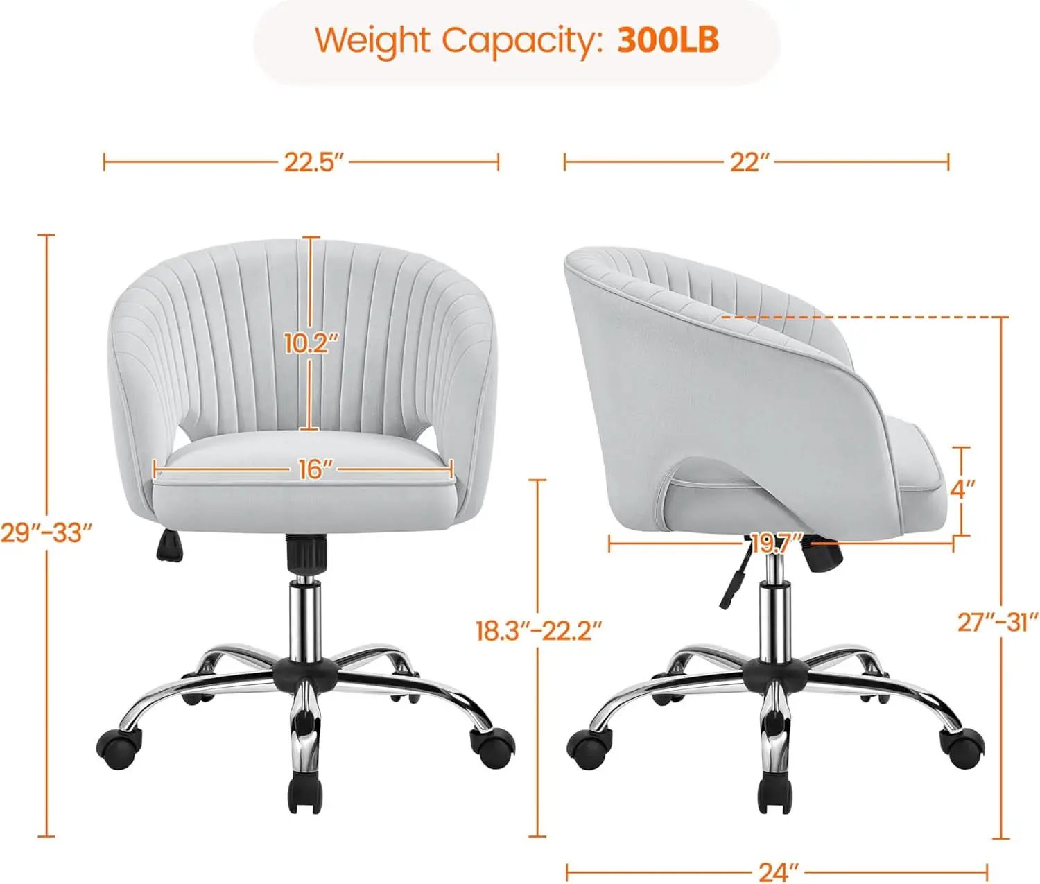Home Office Chair With Tufted Barrel Back Light Gray from PriceLows™