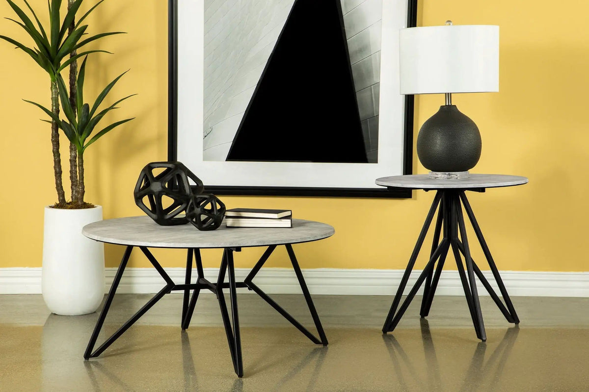 Hadi 2-piece Round SmartTop Coffee and End Table Set Cement | 2-Piece Set | Metal | Dining Room