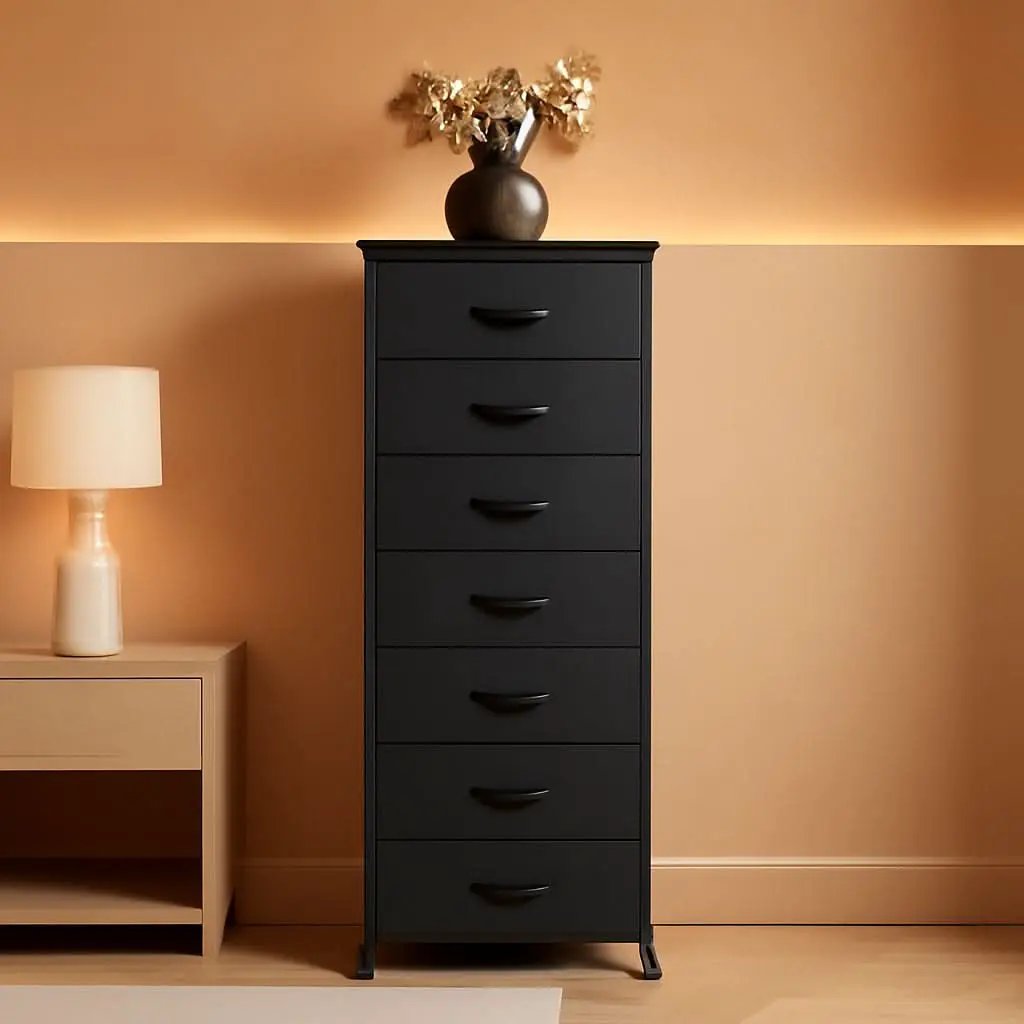 Black Tall Dresser With Seven Drawers For Bedroom Storage from PriceLows™