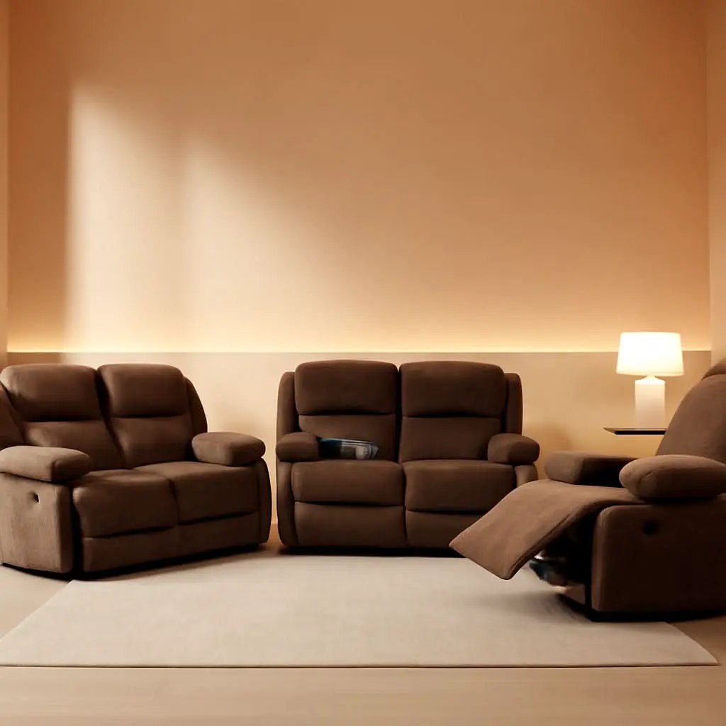 Manual Recliner Sofa Set In Brown Microfiber 3 Piece from PriceLows™