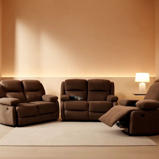 Manual Recliner Sofa Set In Brown Microfiber 3 Piece from PriceLows™