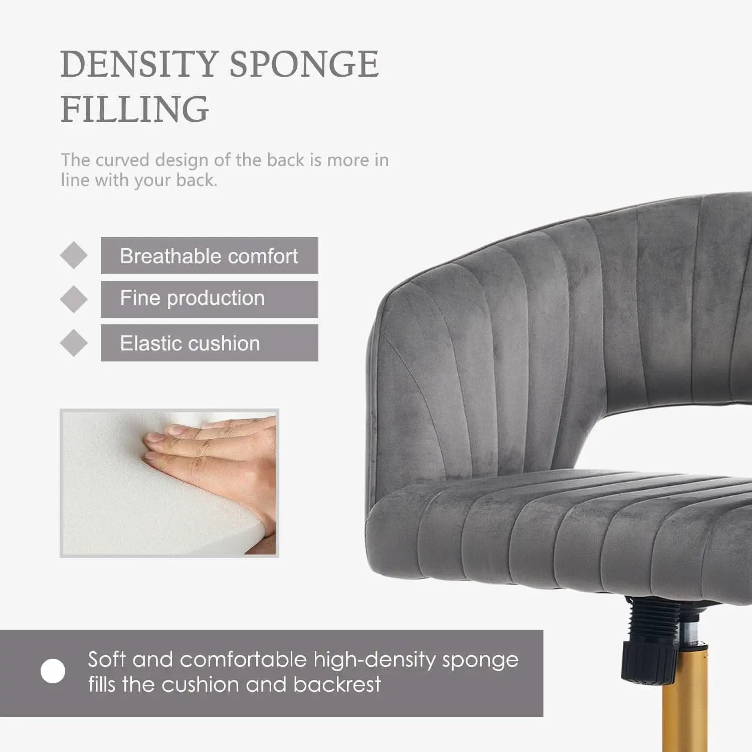 Grey Velvet Home Office Chair With 360 Swivel And Gold Base from PriceLows™