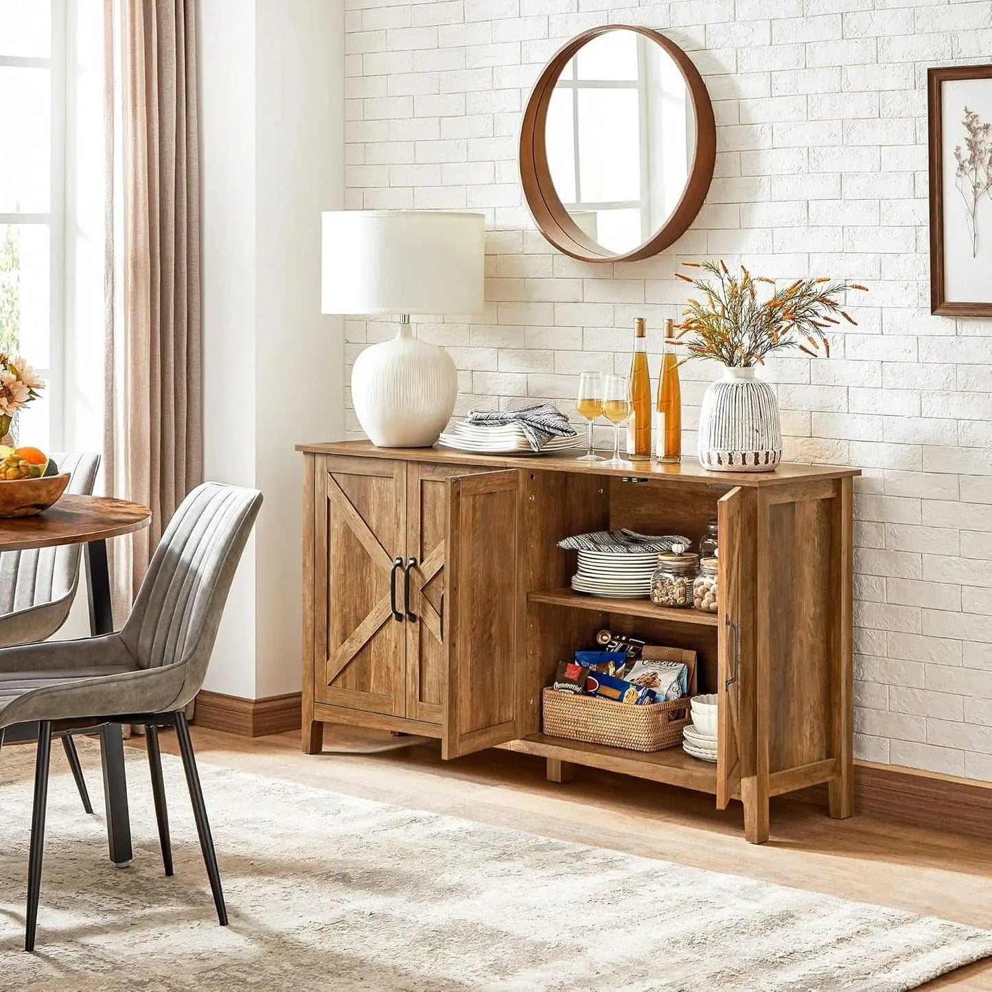 Rustic Walnut Buffet Cabinet With Adjustable Shelves from PriceLows™