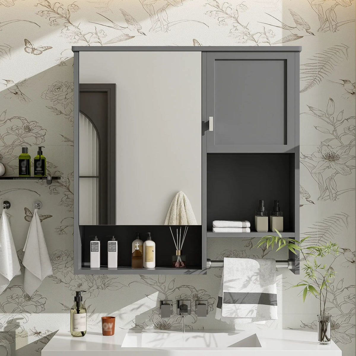 Wall Mounted Medicine Cabinet | Bathroom Mirror | Adjustable Shelf | 29.52 Inch Width