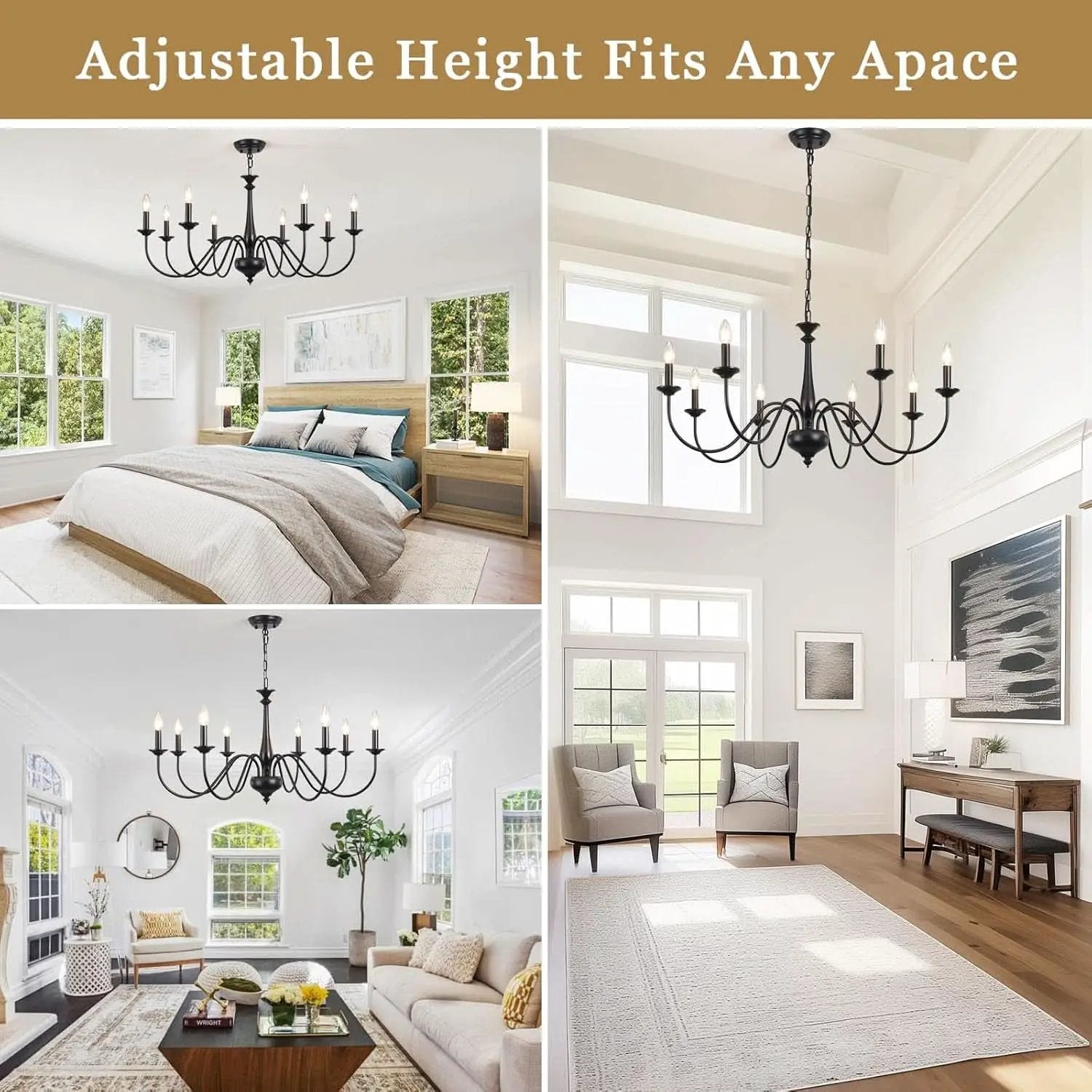 Eight Light Black Farmhouse Chandelier Ceiling Fixture from PriceLows™