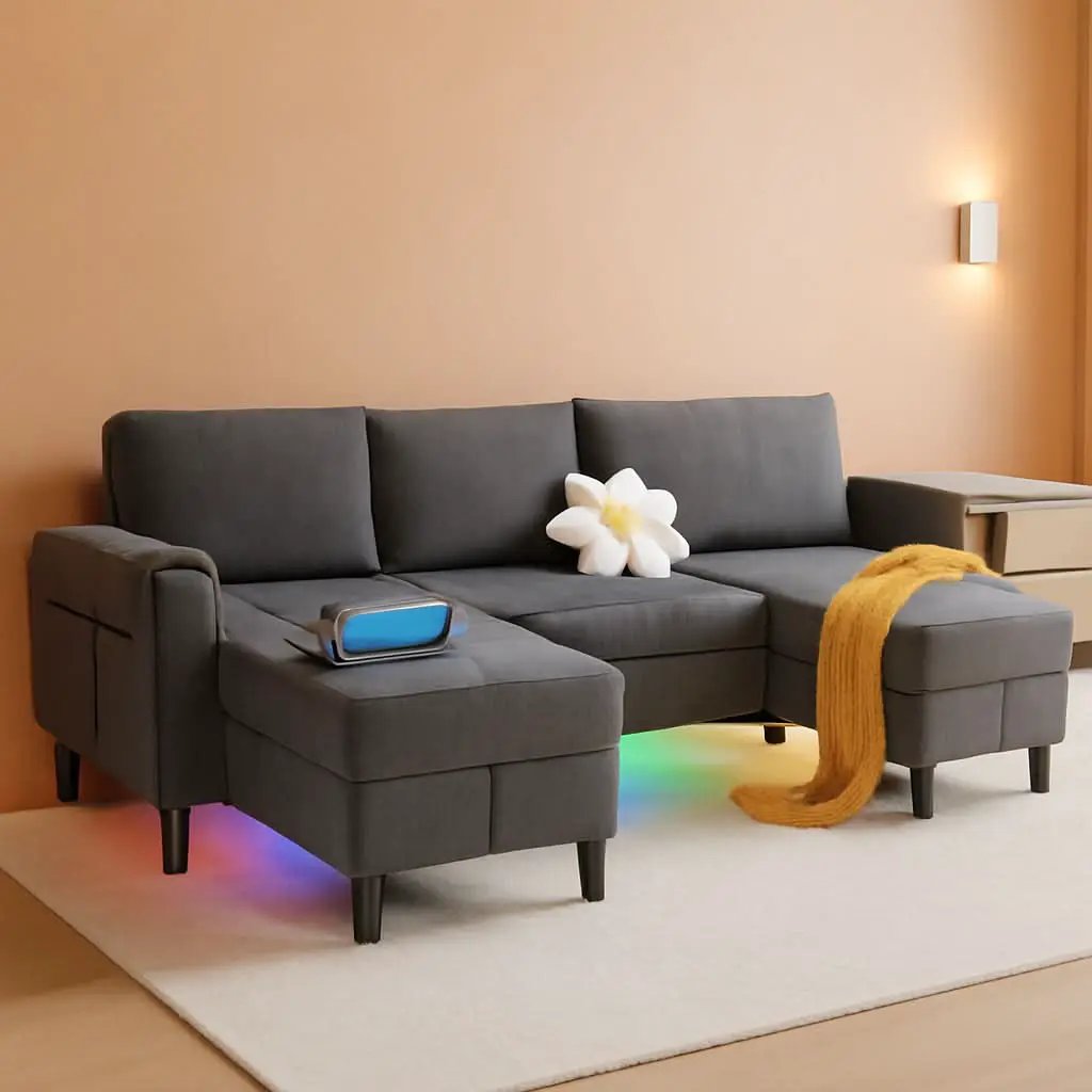 Light Grey 4 Seat Reversible Chaise Sectional Sofa from PriceLows™
