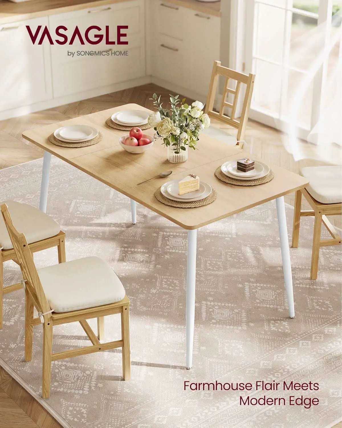 Golden Oak Farmhouse Dining Table 55.1 Top Seats 4 To 6 from PriceLows™