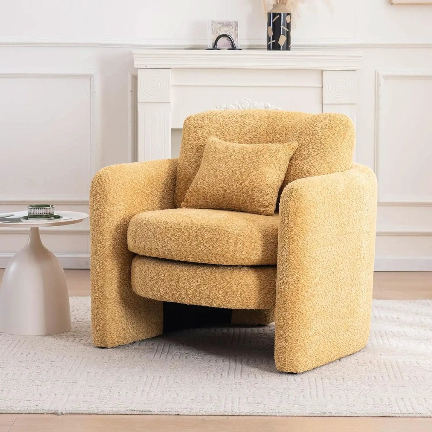 Oversized Accent Chair Yellow Chenille Armchair Living from PriceLows™