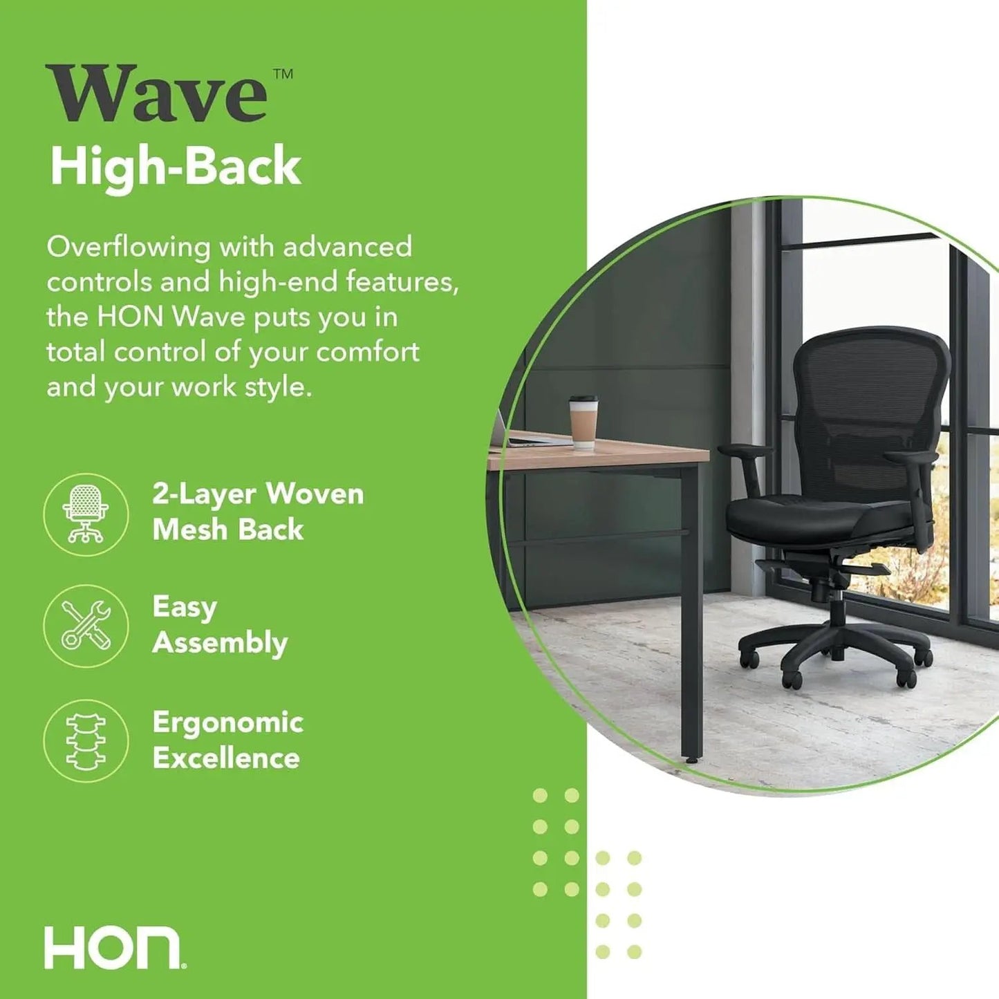 Wave High Back Ergonomic Office Chair Leather Seat from PriceLows™