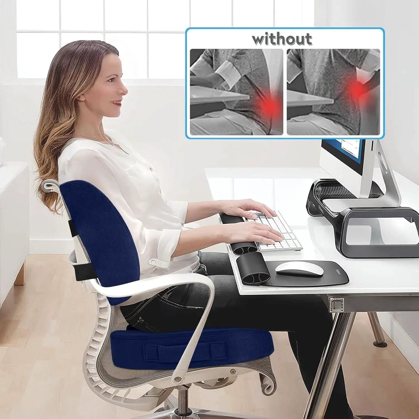 Blue Memory Foam Seat Cushion For Office Chair Lumbar from PriceLows™