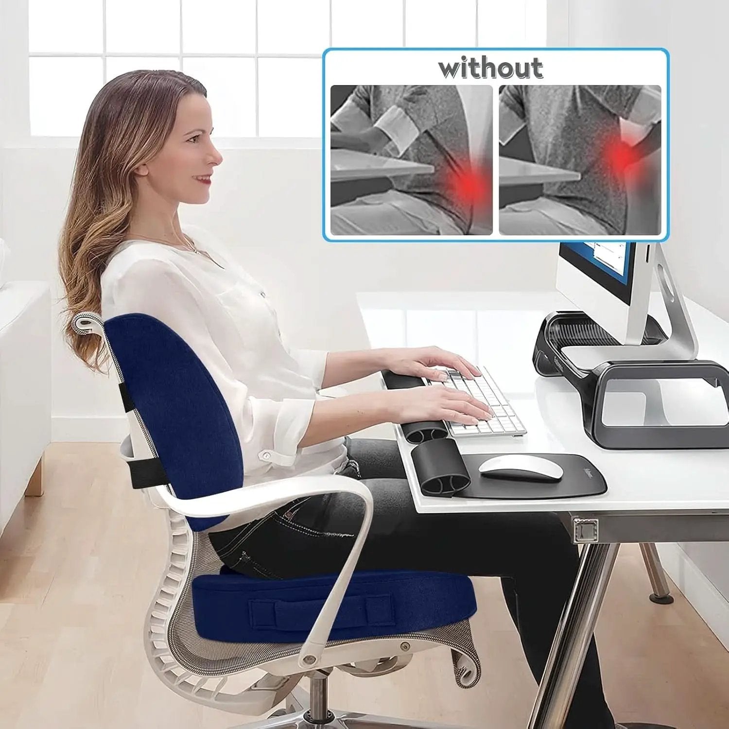 Blue Memory Foam Seat Cushion For Office Chair Lumbar from PriceLows™