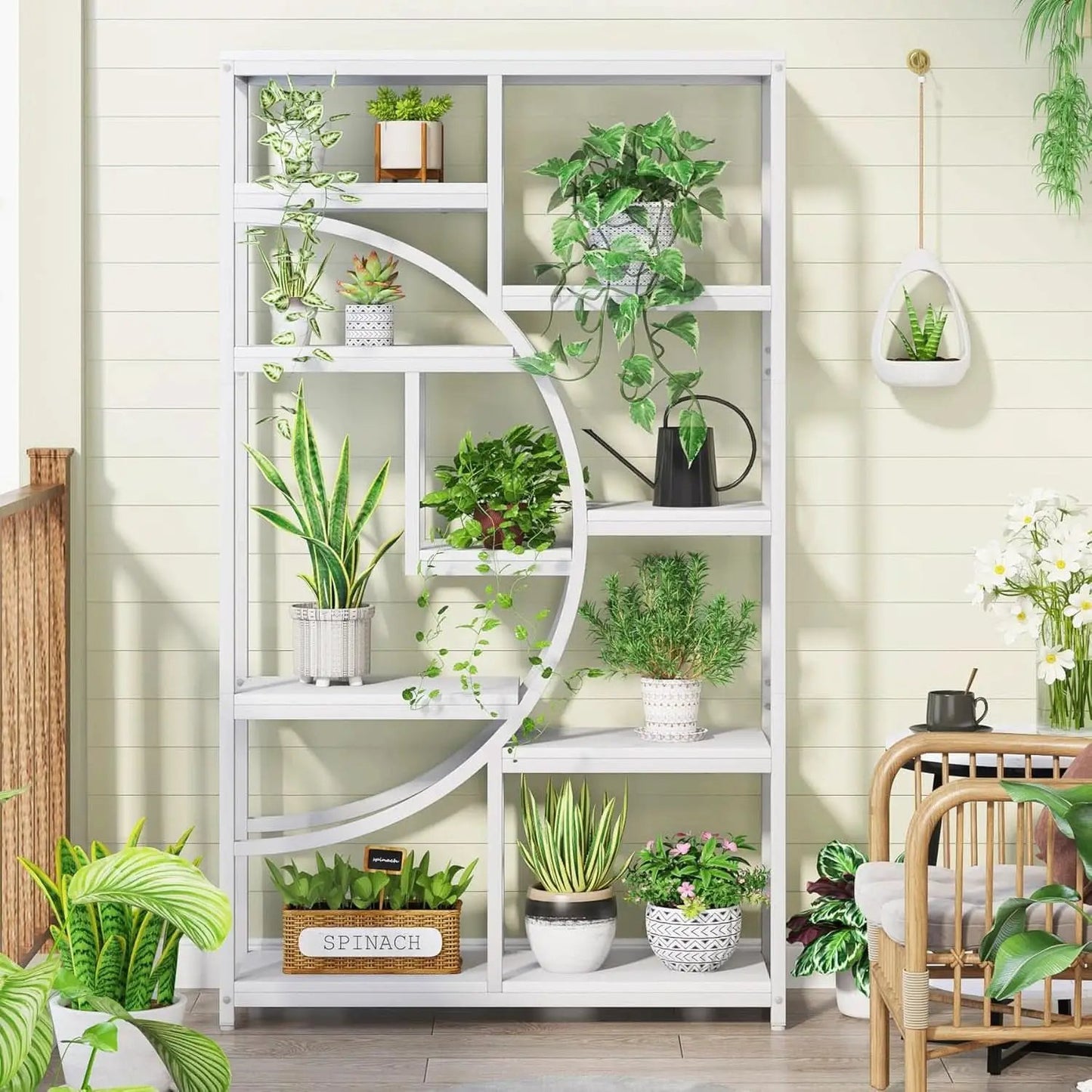 White 5 Tier Etagere Bookshelf Open Shelves Display from PriceLows™