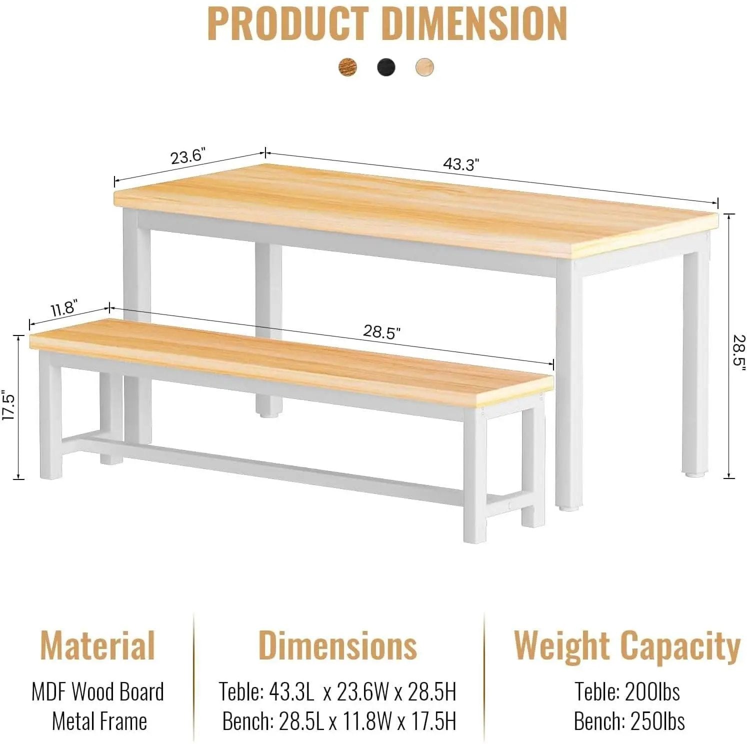 Counter Height Dining Table Set Gold White Benches from PriceLows™