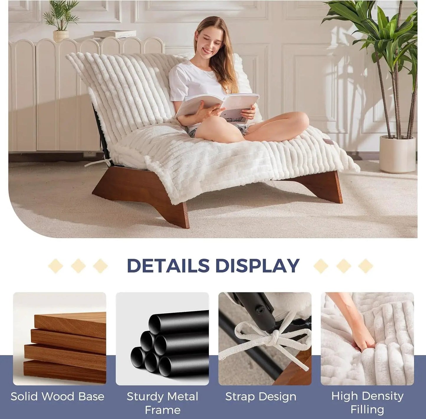 Beige Upholstered Living Room Chair Adjustable Backrest from PriceLows™
