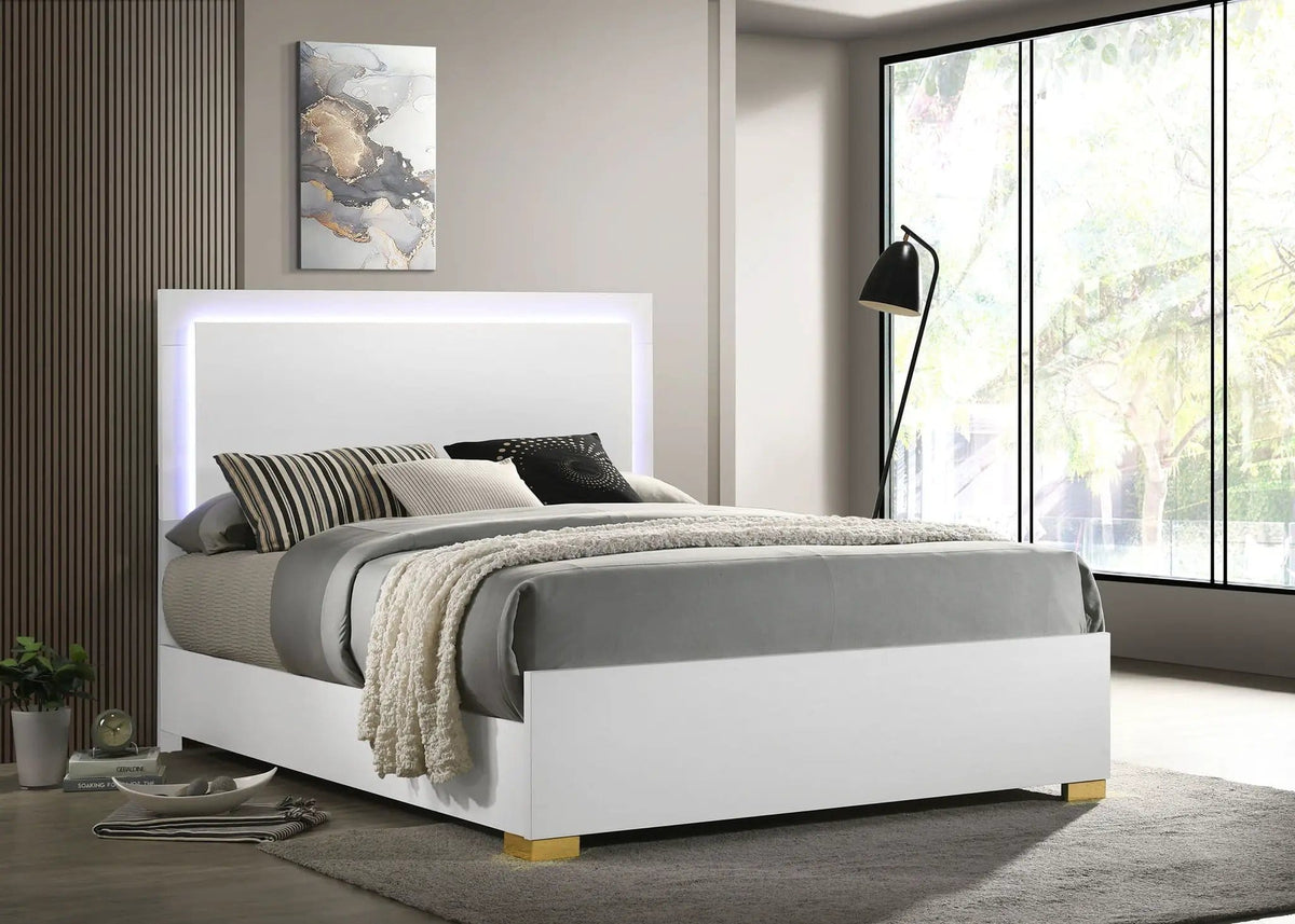 Marceline Wood Queen LED Panel Bed | 62.5 x 84.5 x 50.5 in | Engineered Wood & Metal | White