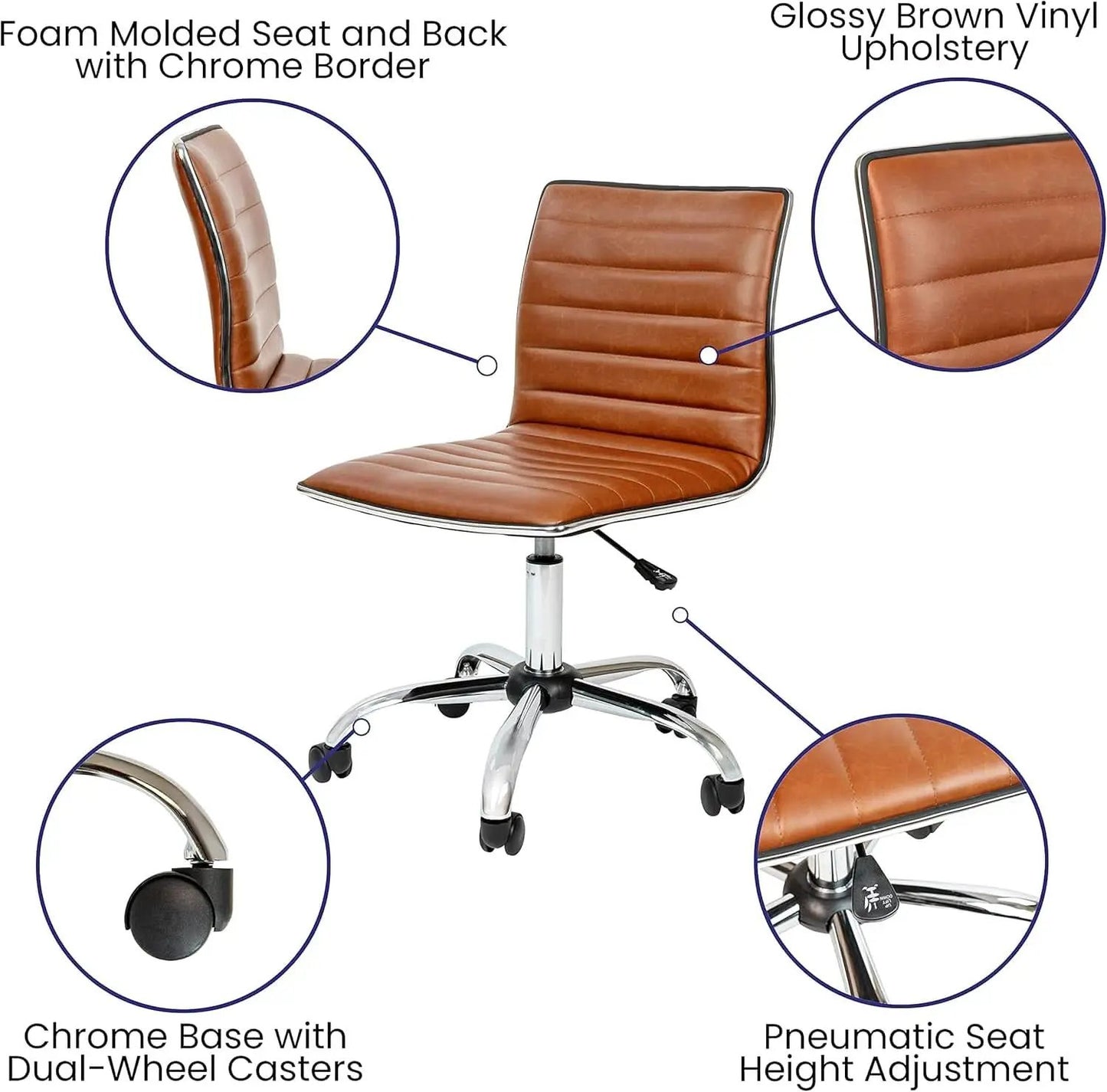 Brown Vinyl Office Task Chair With Chrome Frame Modern from PriceLows™