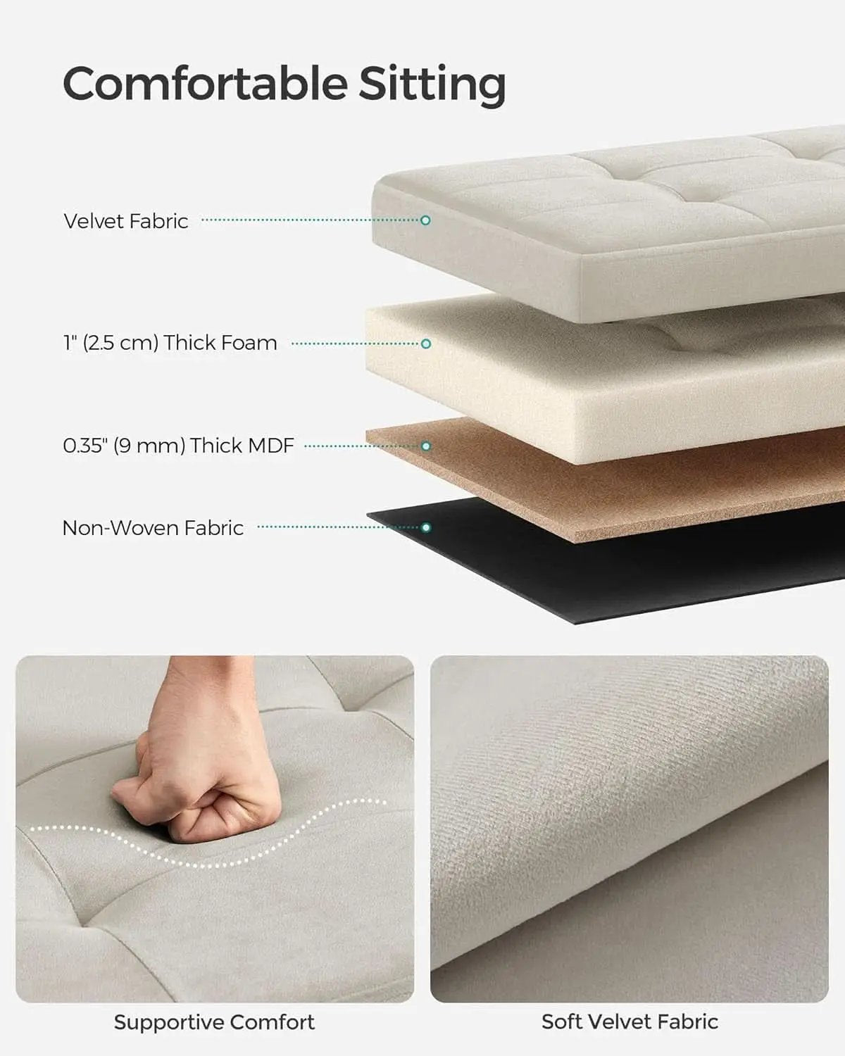 Cream White Foldable Storage Ottoman Bench 15x30x15 from PriceLows™