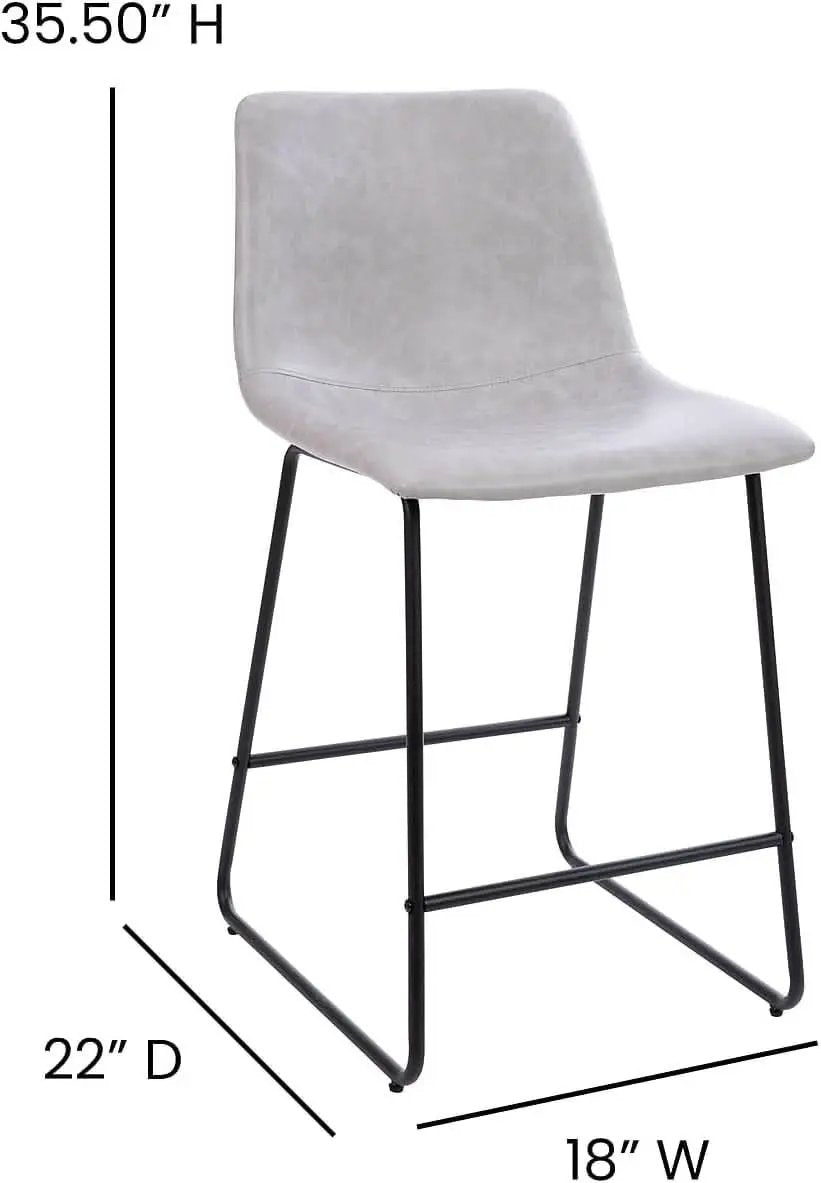 Reagan 24 Inch LeatherSoft Counter Height Bar Stools Set Of 2 Light Gray from PriceLows™