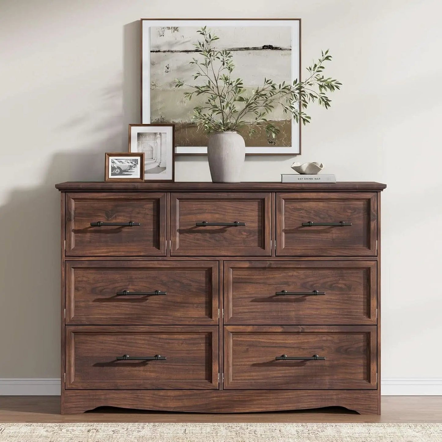 Walnut Farmhouse Dresser 7 Drawers Metallic Handles from PriceLows™