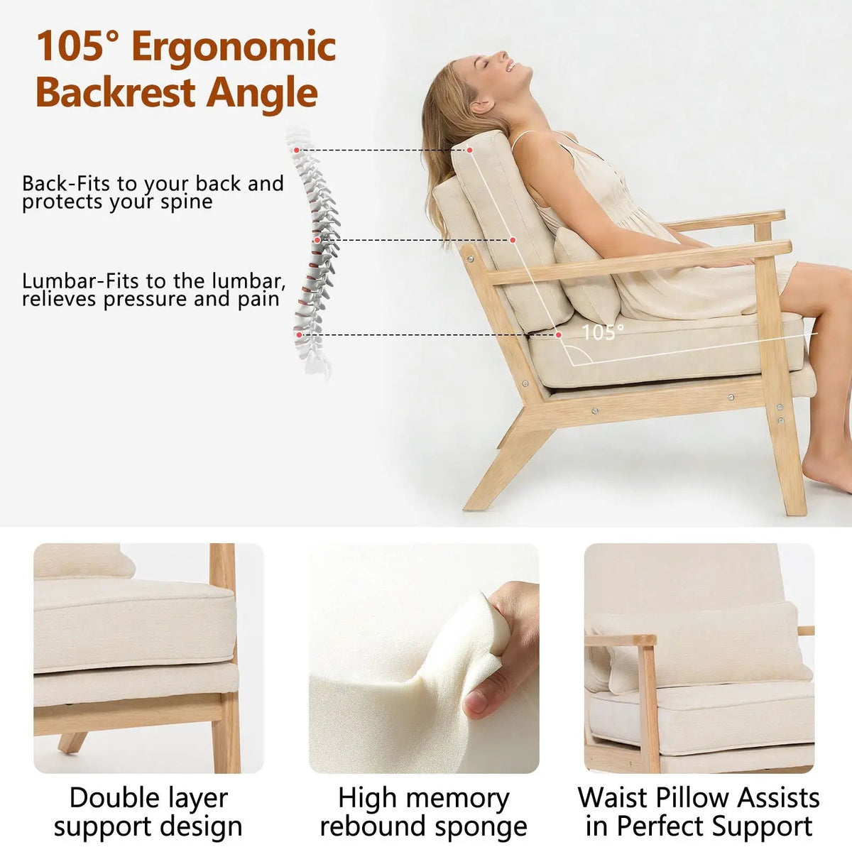 Living Room Chair | Lumbar Pillow | Mid Century Modern | Fabric