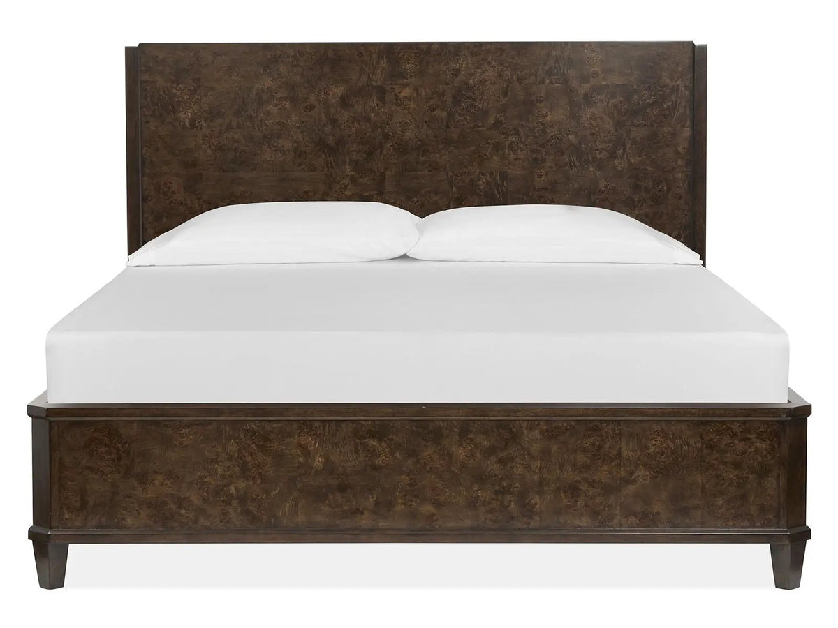 Rowan Panel Bed | Mappa Burl Veneers | Mixed Materials | Handsome Bedroom Collection