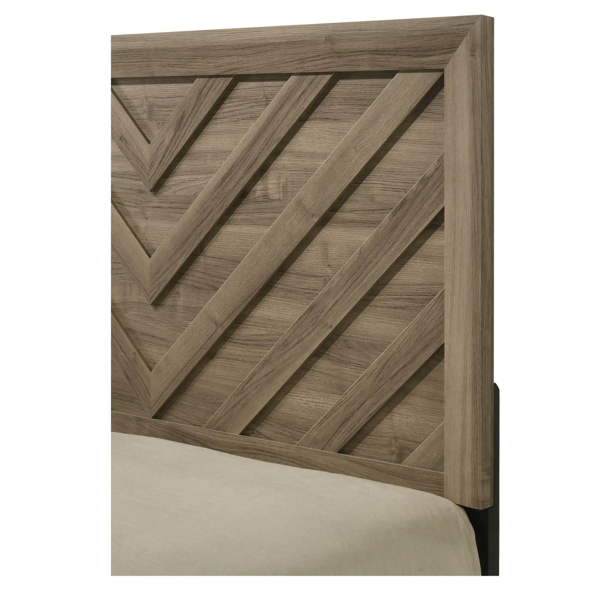 Chevron Headboard Bed | Contemporary Style | Natural Wood Finish | 83.8 Inch Length