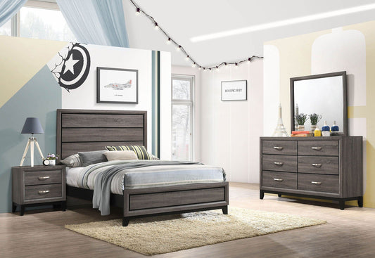 Watson Four-piece Full Bedroom Set Grey | 57.25 x 78.75 x 56.5 in | Rubberwood & Engineered Wood | Oak