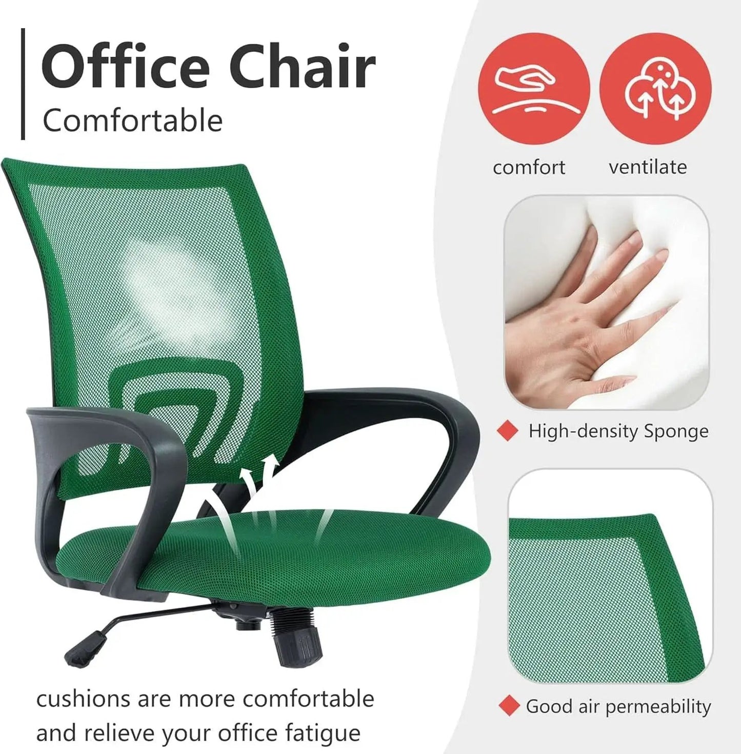 Ergonomic Green Office Chair With Adjustable Lumbar Support from PriceLows™